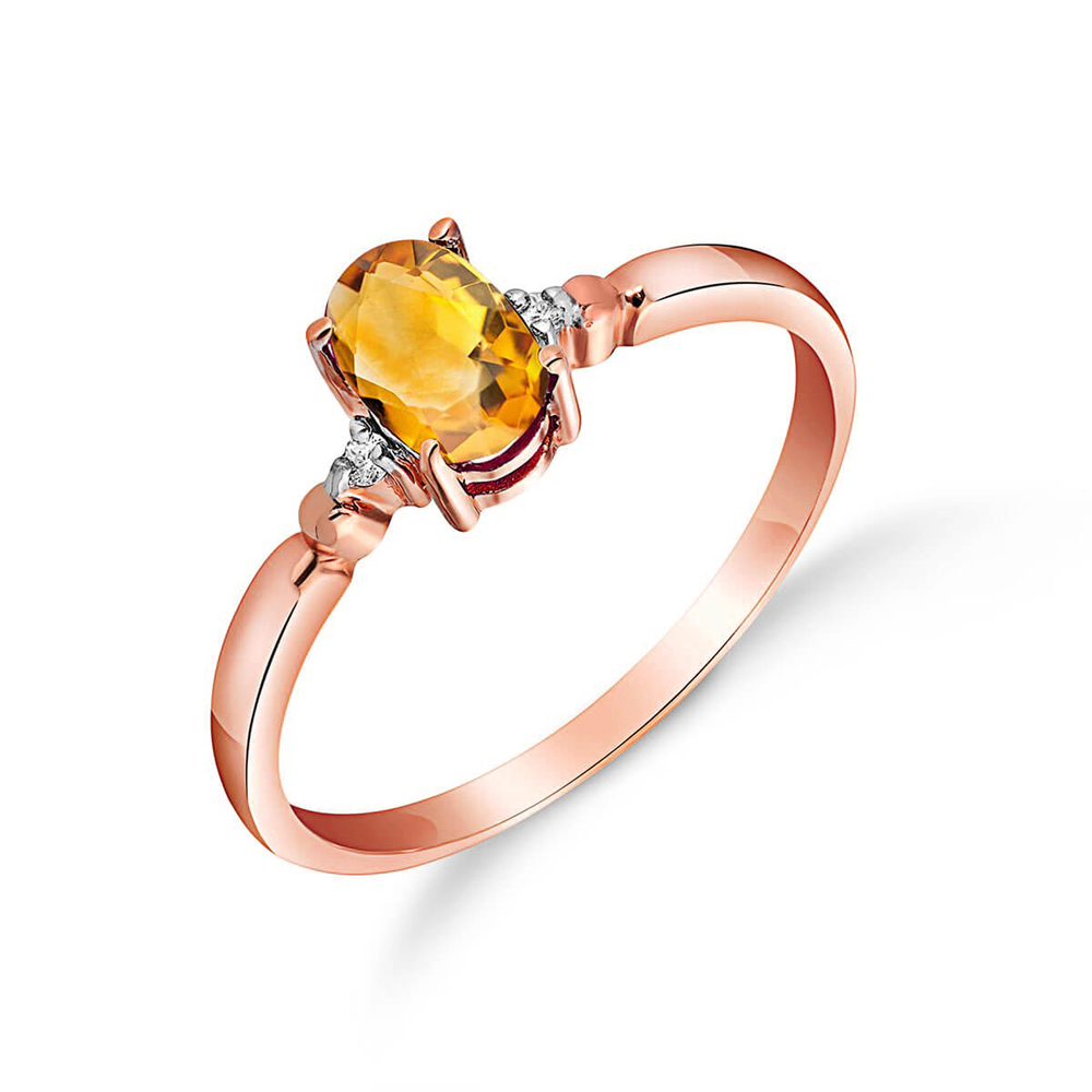 14K. SOLID GOLD RING WITH NATURAL DIAMONDS & CITRINE (Rose Gold)